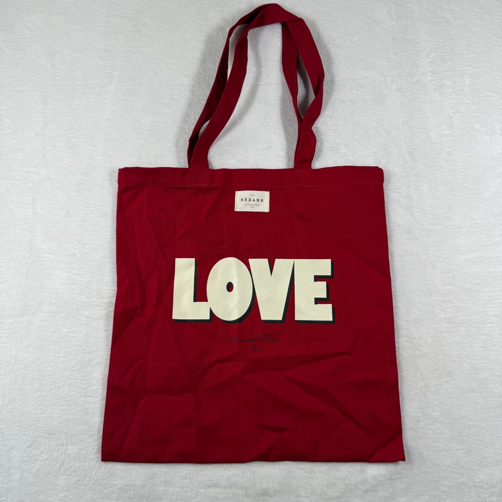 Sezane Red LOVE Graphic Cotton‎ Canvas Tote Bag Paris French Chic Shopping Bag